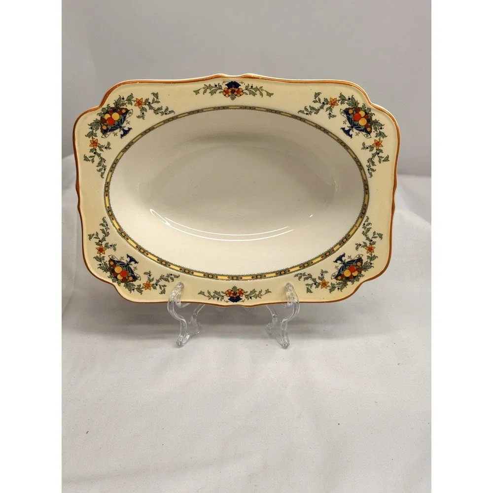 Crown Ducal transfer wear rectangle serving Bowl Blue Urn‎ Fruit And Floral